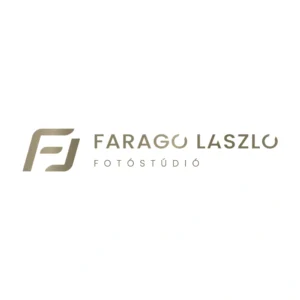 Faragó László Fotóstúdió elegáns, arany színű monogramos logója.